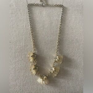 Art Deco-Inspired Gilded Fan Statement Necklace in Lustrous Peach Lucite